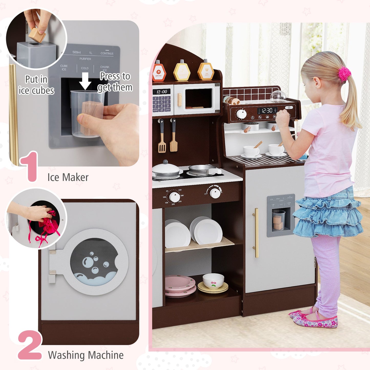 Kids Kitchen Set Wooden with Coffee Makers and Accessories
