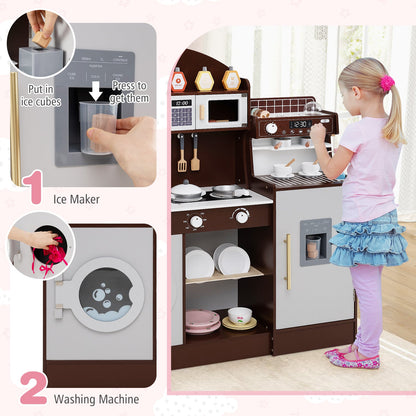 Kids Kitchen Set Wooden with Coffee Makers and Accessories