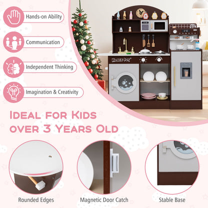 Kids Kitchen Set Wooden with Coffee Makers and Accessories