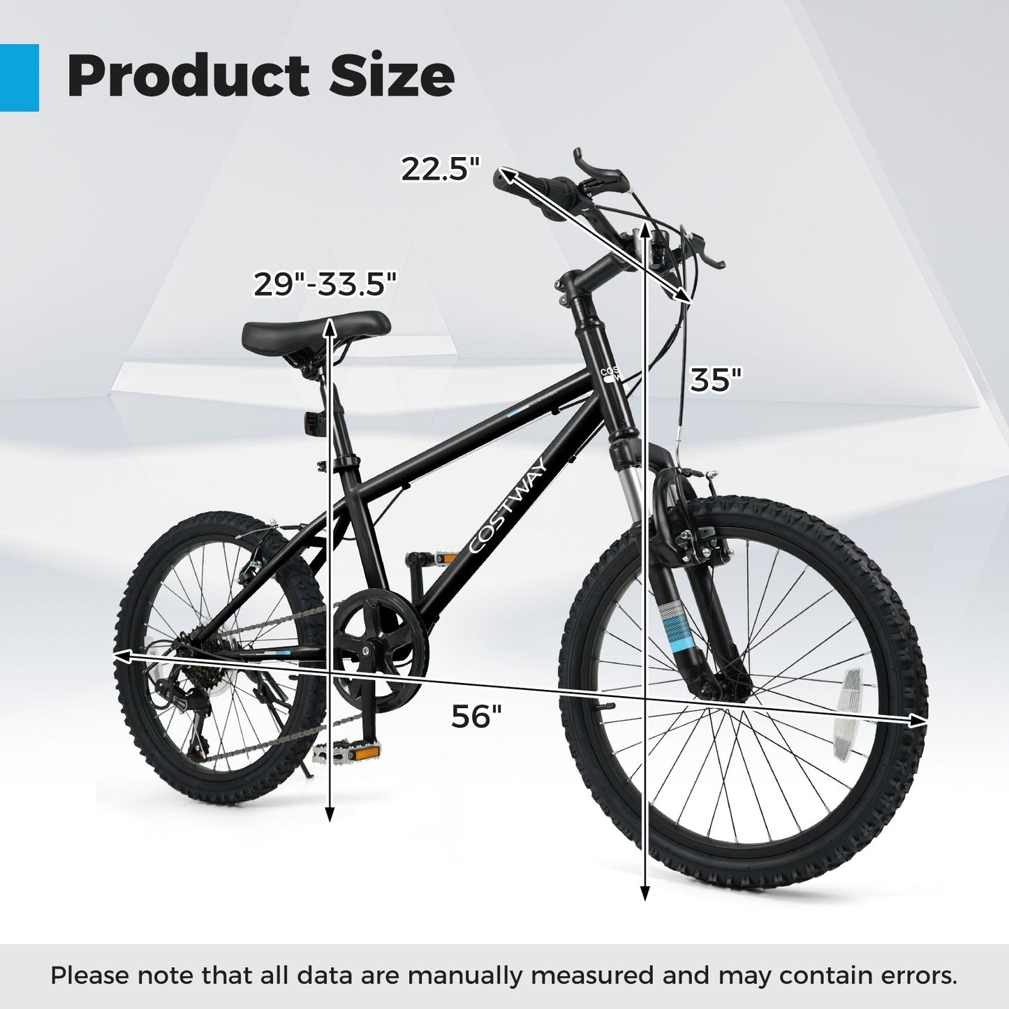 Kids mountain bike 20/24 in black frame with size diagram and measurement arrows on Tampa Home & Garden Store