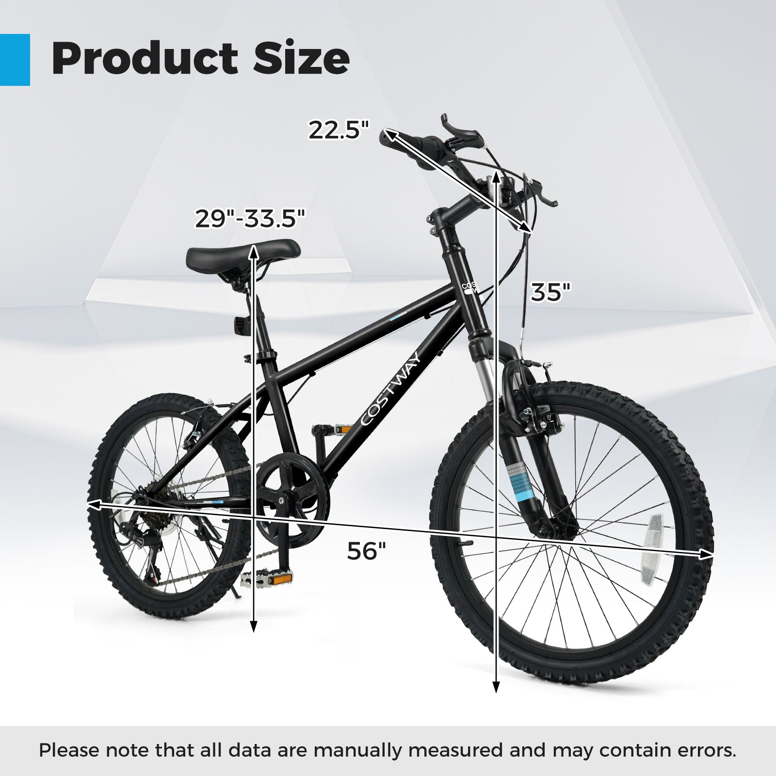 Kids mountain bike 20/24 in black frame with size diagram and measurement arrows on Tampa Home & Garden Store