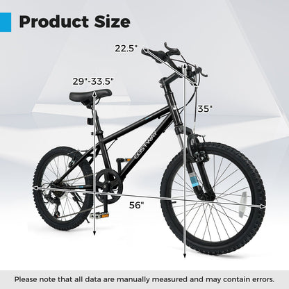 Kids mountain bike 20/24 in black frame with size diagram and measurement arrows on Tampa Home & Garden Store
