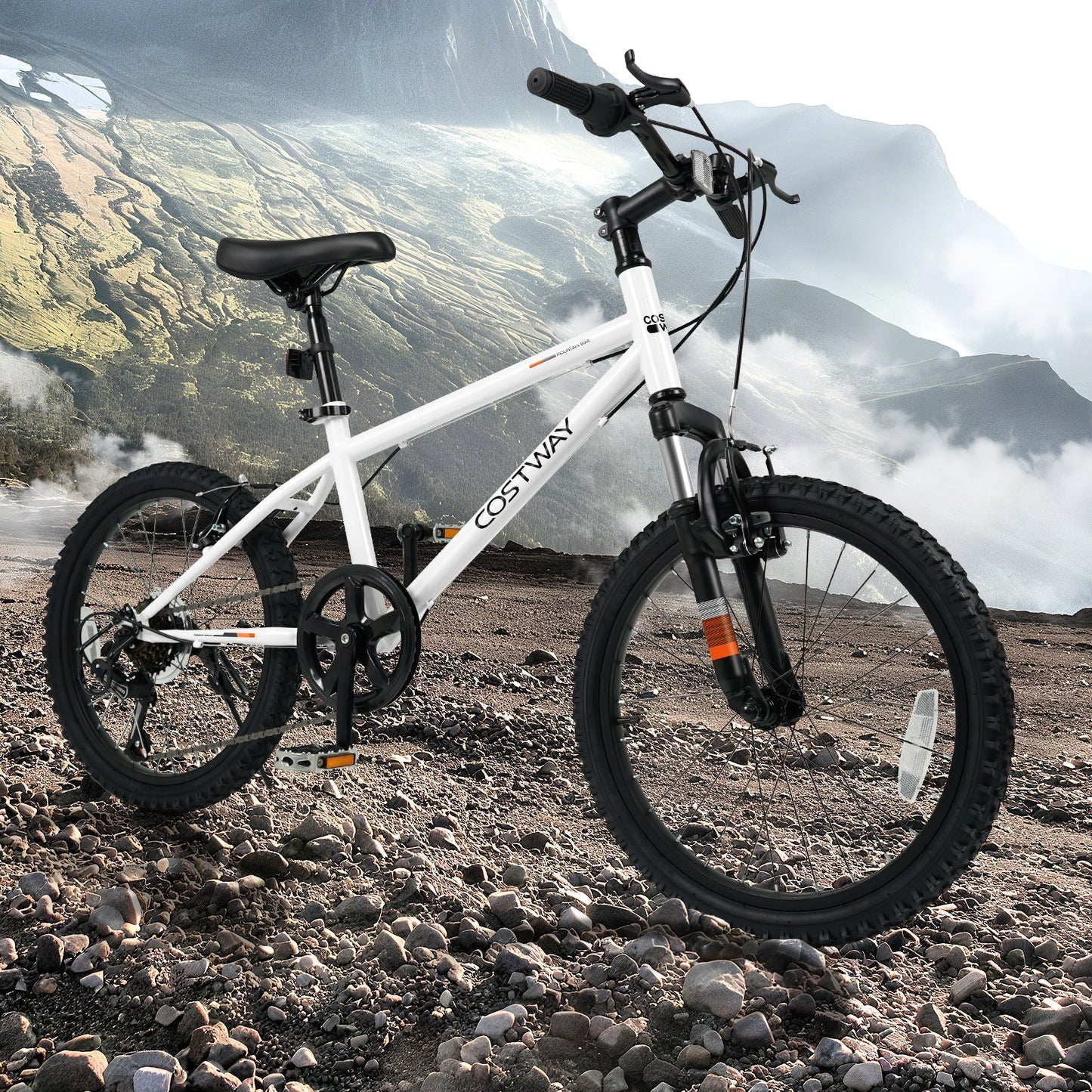 Kids mountain bike white 20/24 inch for ages 8+ with black suspension fork and knobby tires Costway on Tampa Home & Garden Store