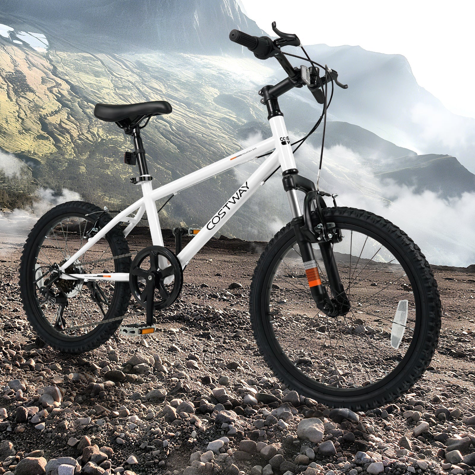 Kids mountain bike white 20/24 inch for ages 8+ with black suspension fork and knobby tires Costway on Tampa Home & Garden Store