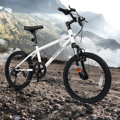 Kids mountain bike white 20/24 inch for ages 8+ with black suspension fork and knobby tires Costway on Tampa Home & Garden Store