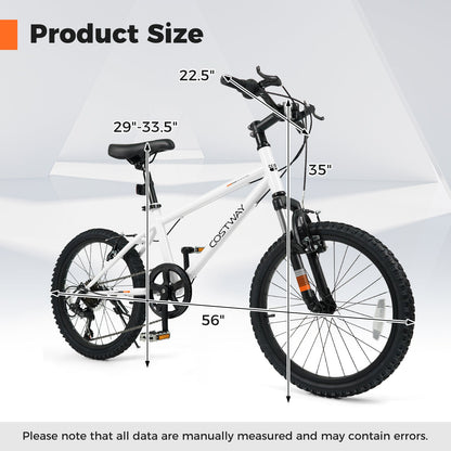 Kids mountain bike white frame 20–24 inch wheels with front suspension Costway on Tampa Home & Garden Store