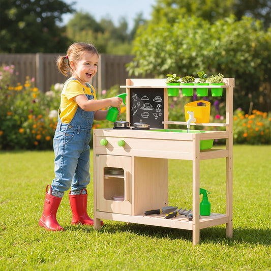 Kids Mud Kitchen Play Pretend Kitchen with Chalkboard for Kids Aged 3+ - Tampa Home & Garden Store