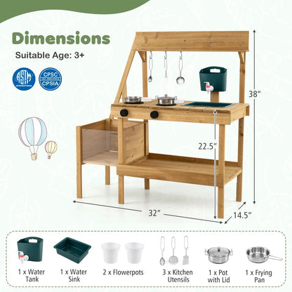 Wooden Mud Kitchen with Planter Box for Kids