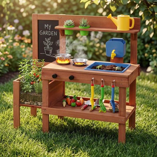 Kids Mud Kitchen Planter Box wooden play set with blue tub DirectDeals on Tampa Home & Garden Store