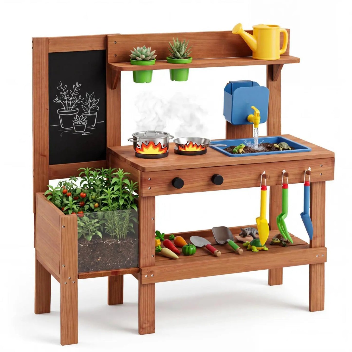 Kids Mud Kitchen with Planter Box and Accessories