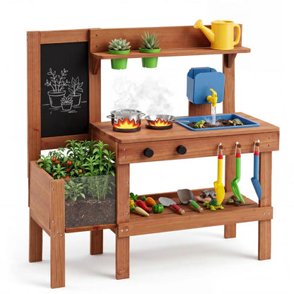 Kids Mud Kitchen with Planter Box and Accessories
