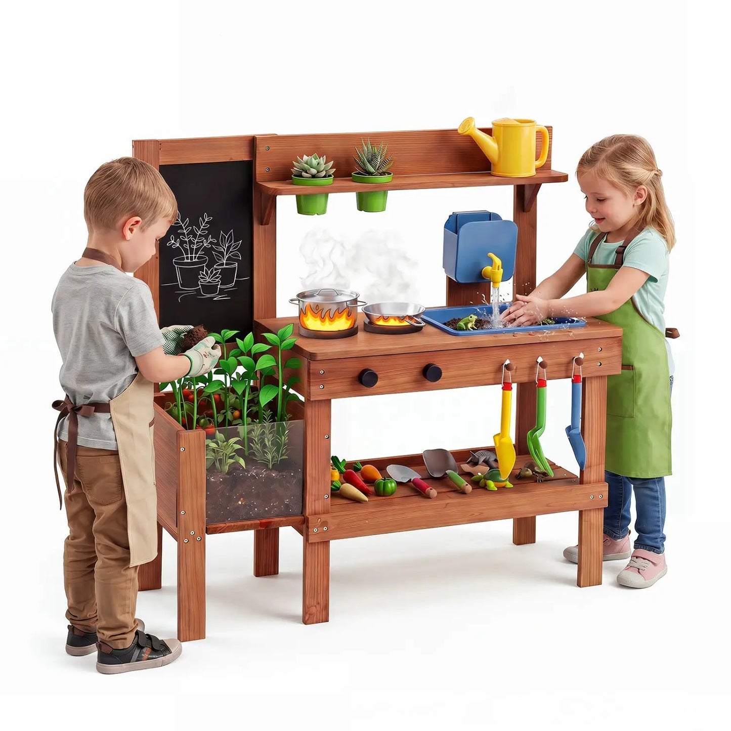Kids Mud Kitchen with Planter Box and Accessories