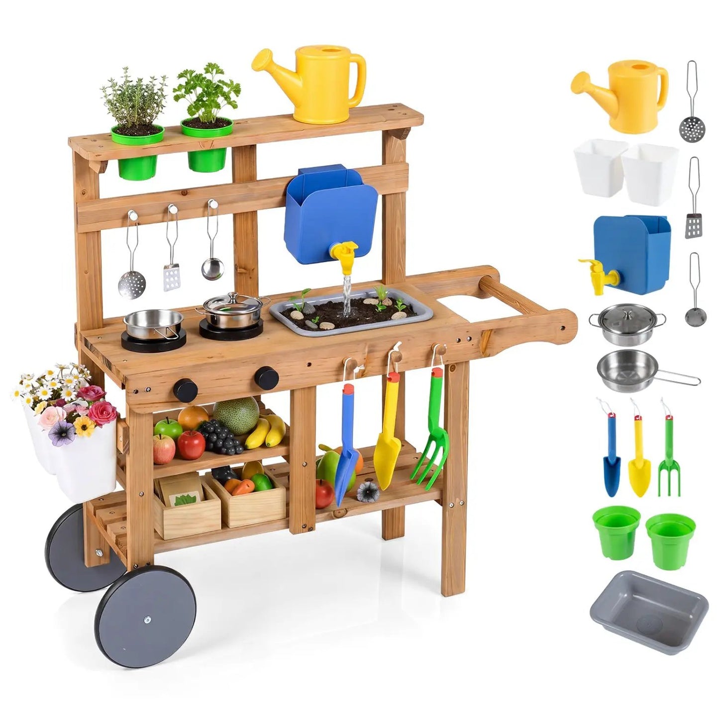 Kids Mud Kitchen with Water Tank and Accessories