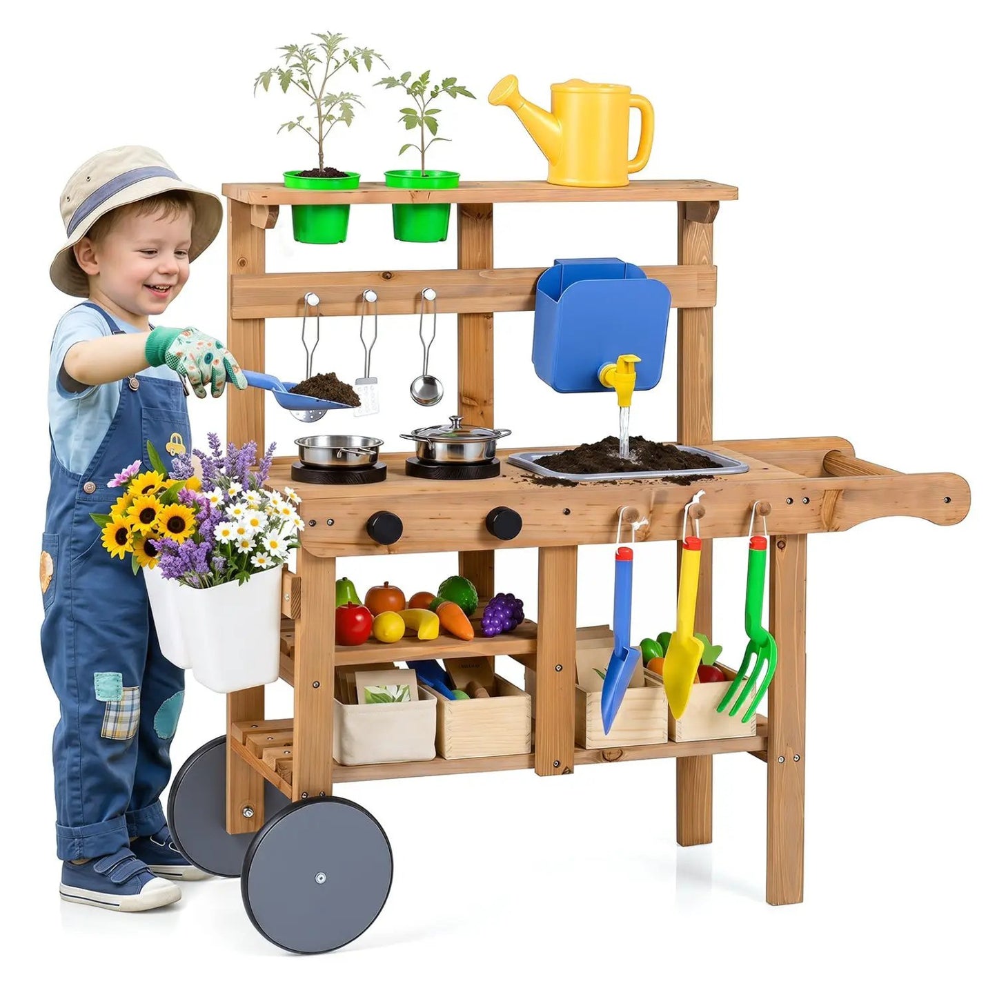 Kids Mud Kitchen with Water Tank and Accessories