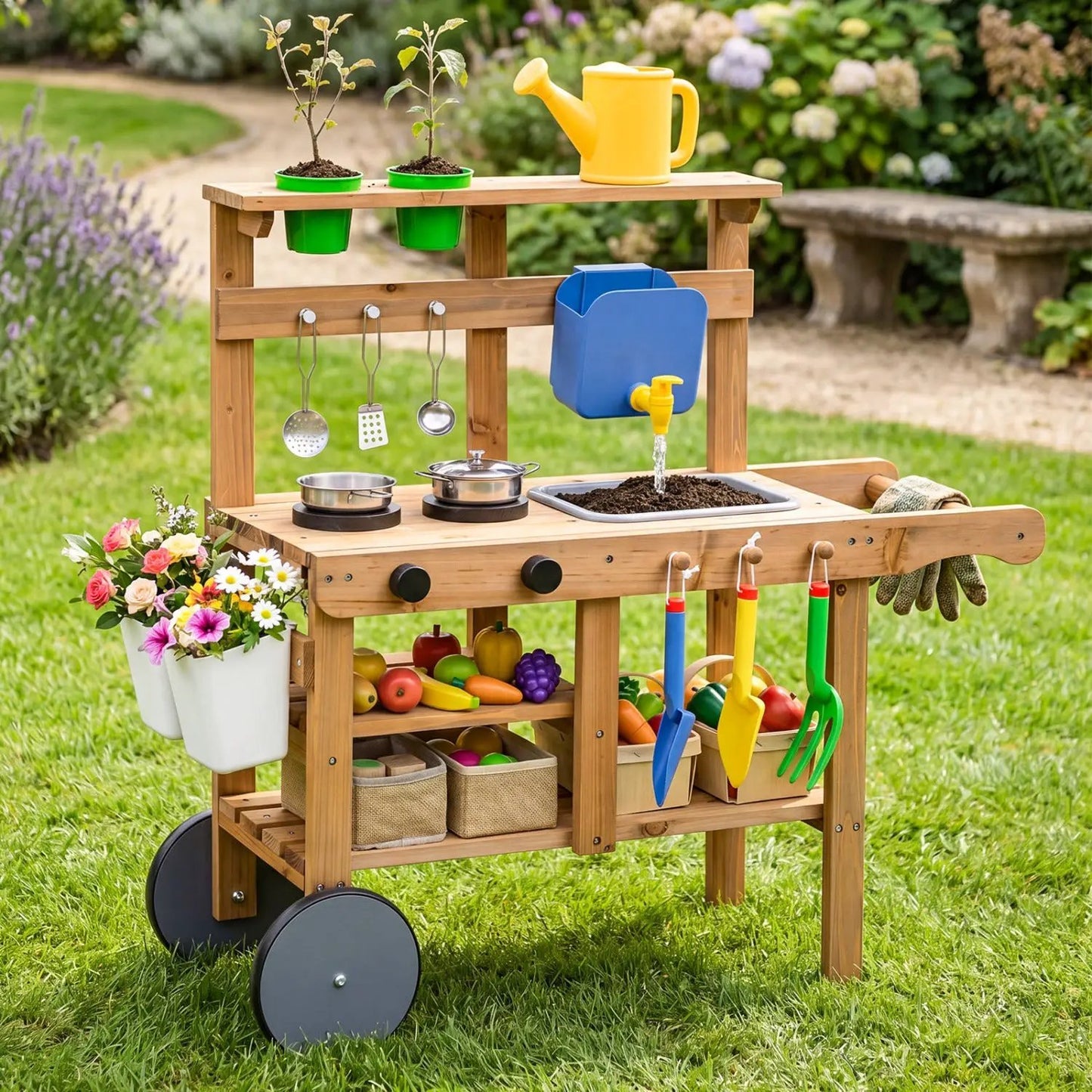 Kids Mud Kitchen with Water Tank and Accessories