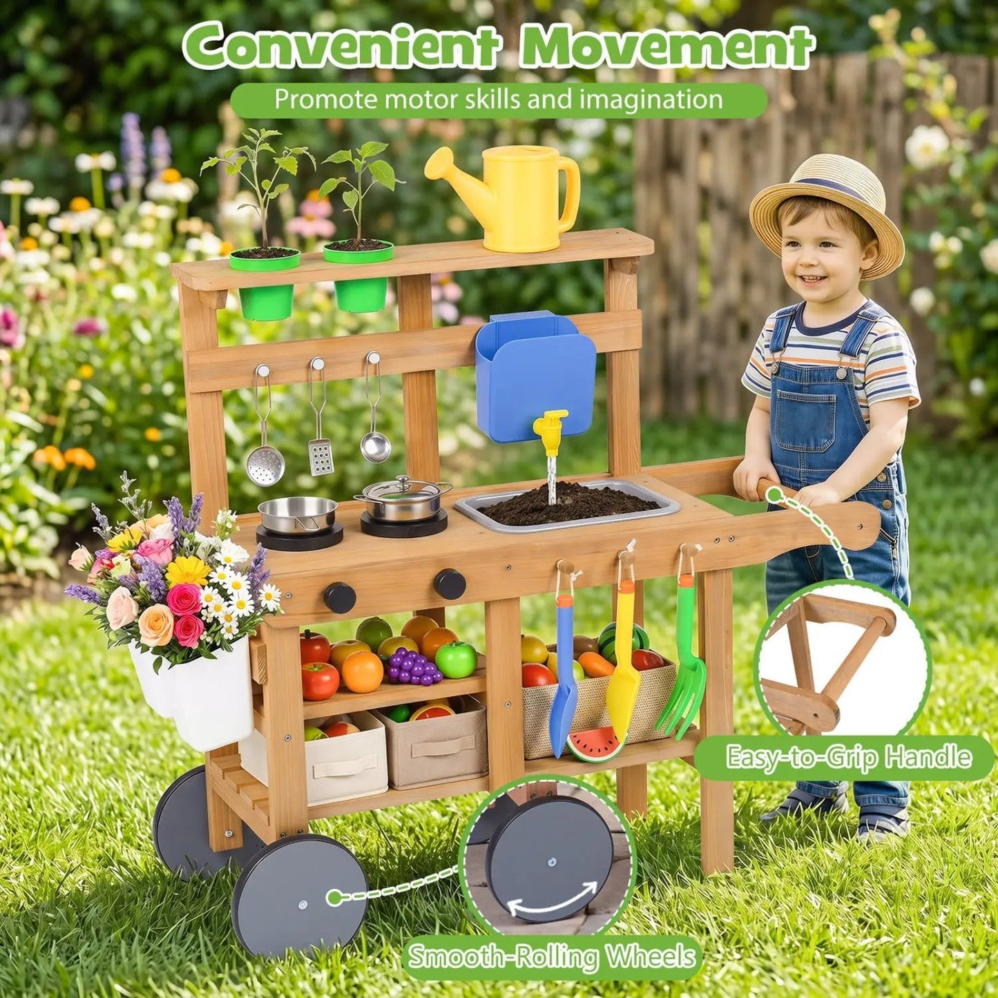 Kids Mud Kitchen with Water Tank and Accessories