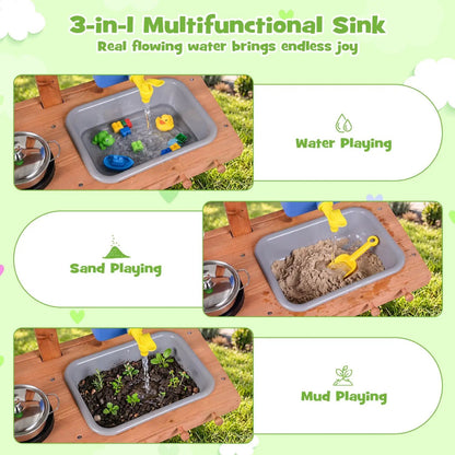 Kids Mud Kitchen with Water Tank and Accessories