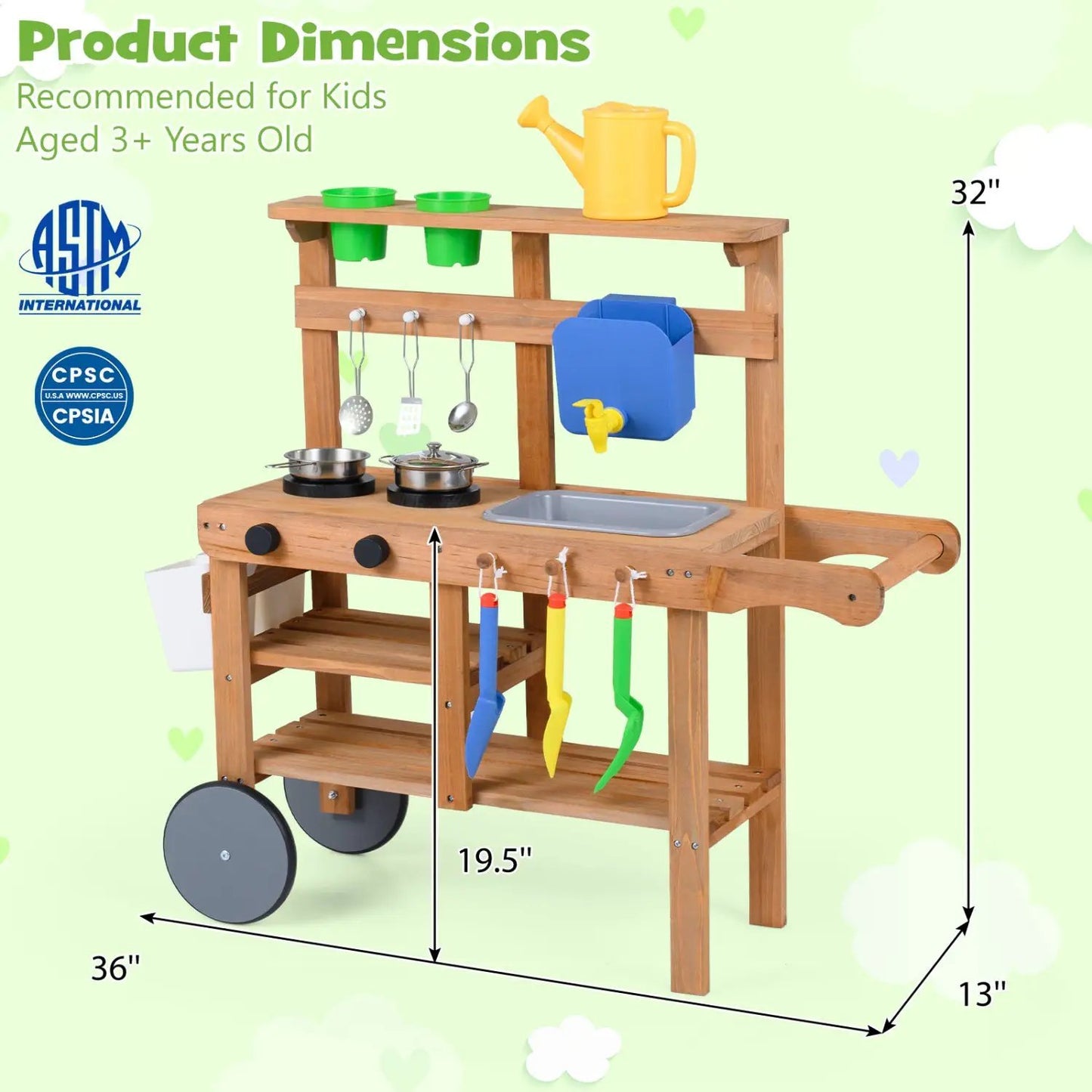 Kids Mud Kitchen with Water Tank and Accessories