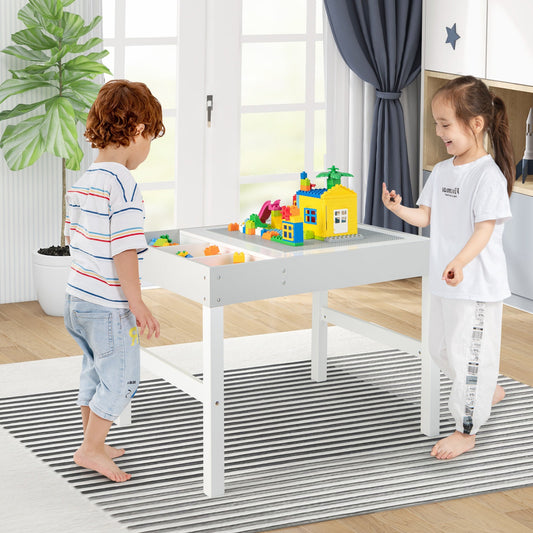 3 in 1 Wooden Kids Table with Storage and Double-Sided Tabletop-White - Tampa Home & Garden Store