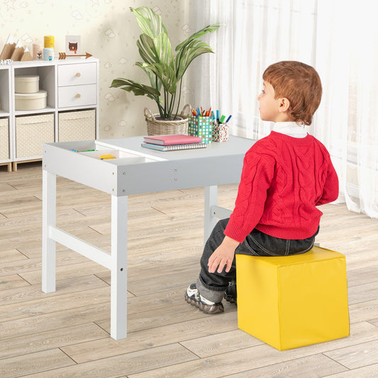 3 in 1 Wooden Kids Table with Storage and Double-Sided Tabletop-White - Tampa Home & Garden Store