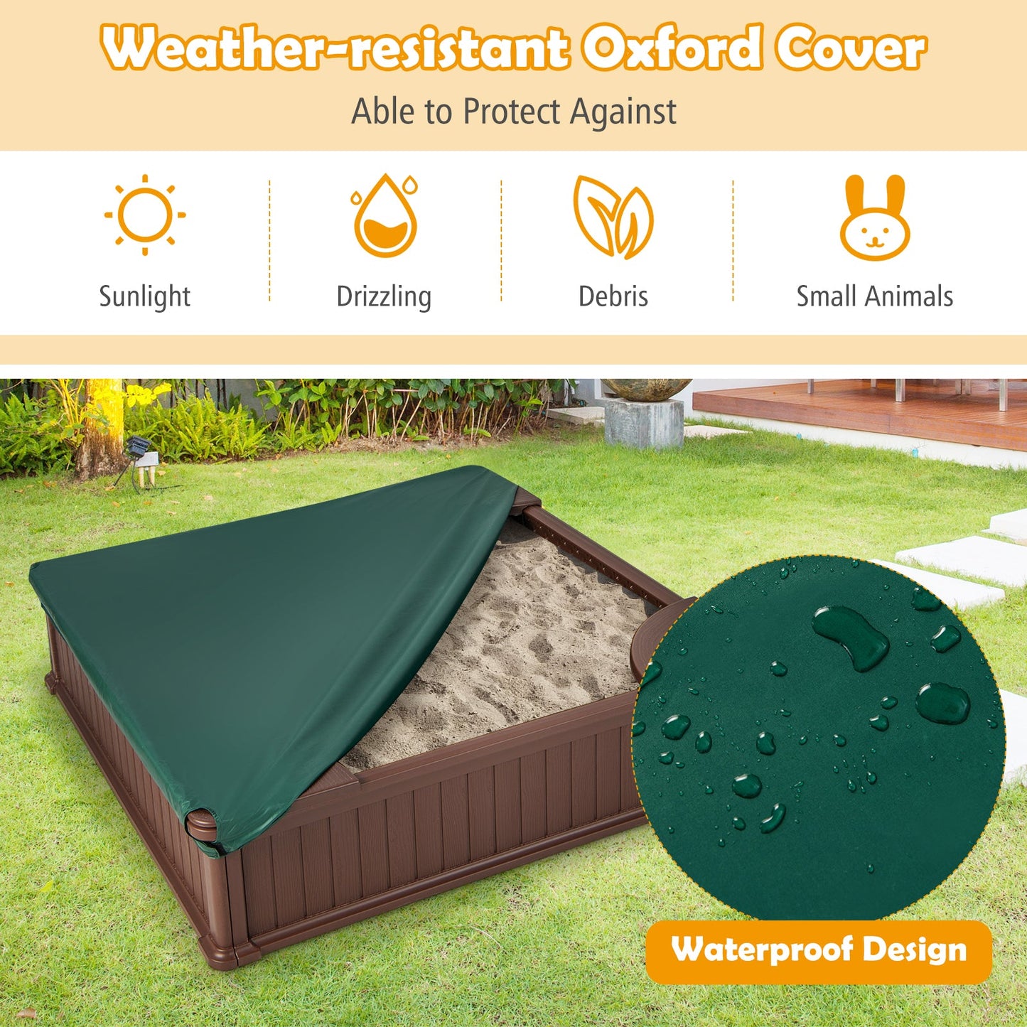 Kids Outdoor Sandbox with Oxford Cover and 4 Corner Seats