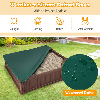 Kids Outdoor Sandbox with Oxford Cover and 4 Corner Seats