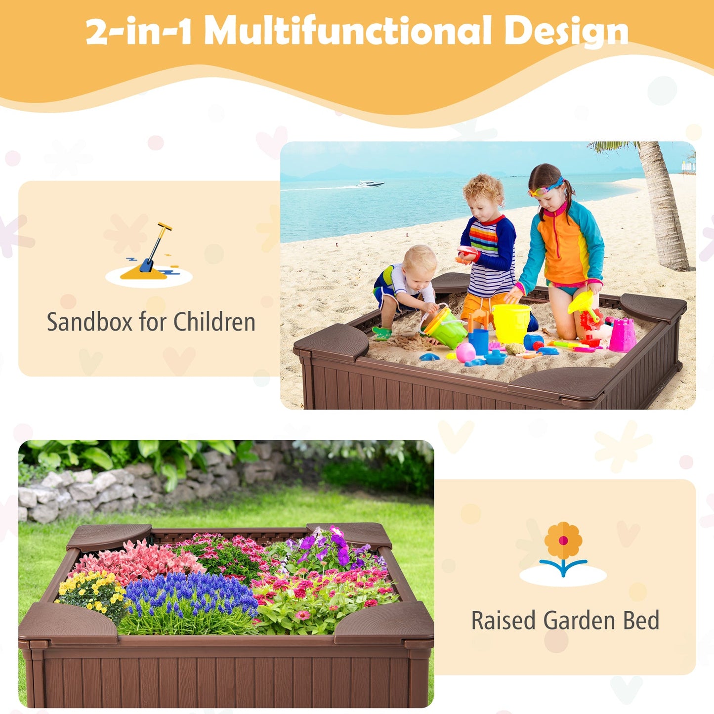 Kids Outdoor Sandbox with Oxford Cover and 4 Corner Seats