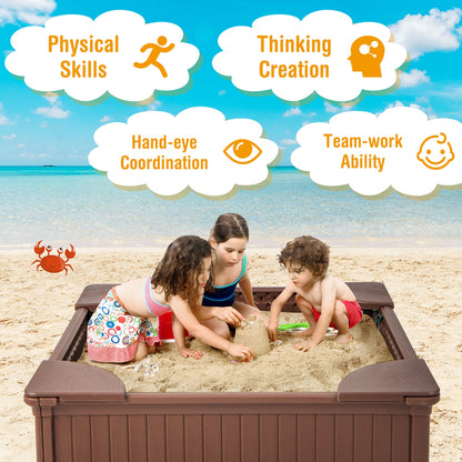 Kids Outdoor Sandbox with Oxford Cover and 4 Corner Seats