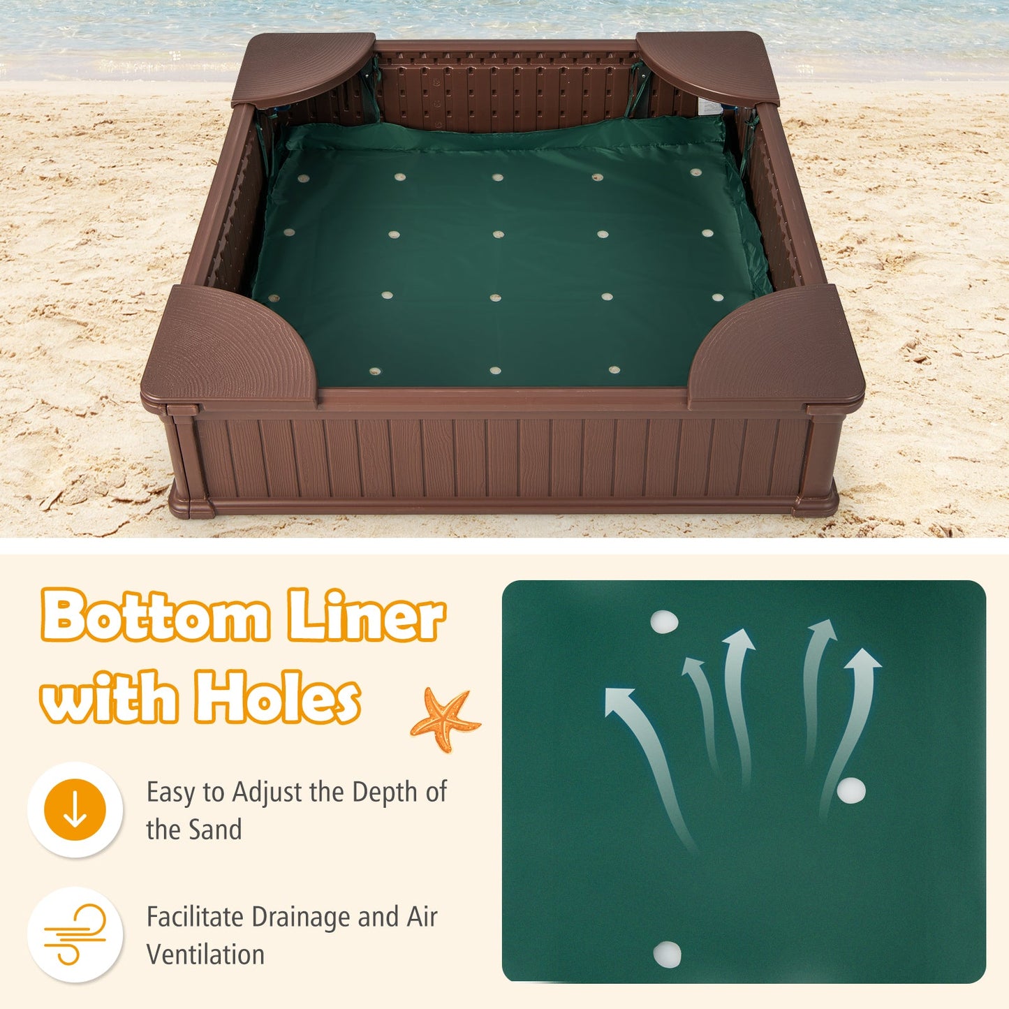 Kids Outdoor Sandbox with Oxford Cover and 4 Corner Seats