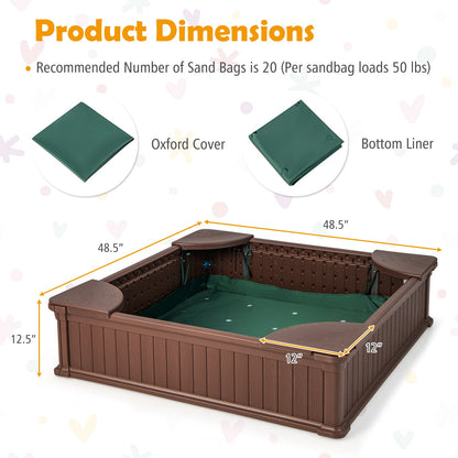 Kids Outdoor Sandbox with Oxford Cover and 4 Corner Seats