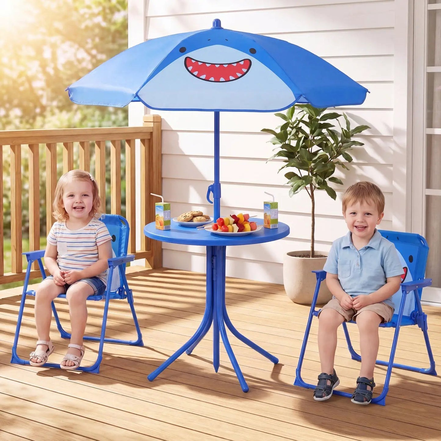 Kids Outdoor Table Set With Folding Chairs