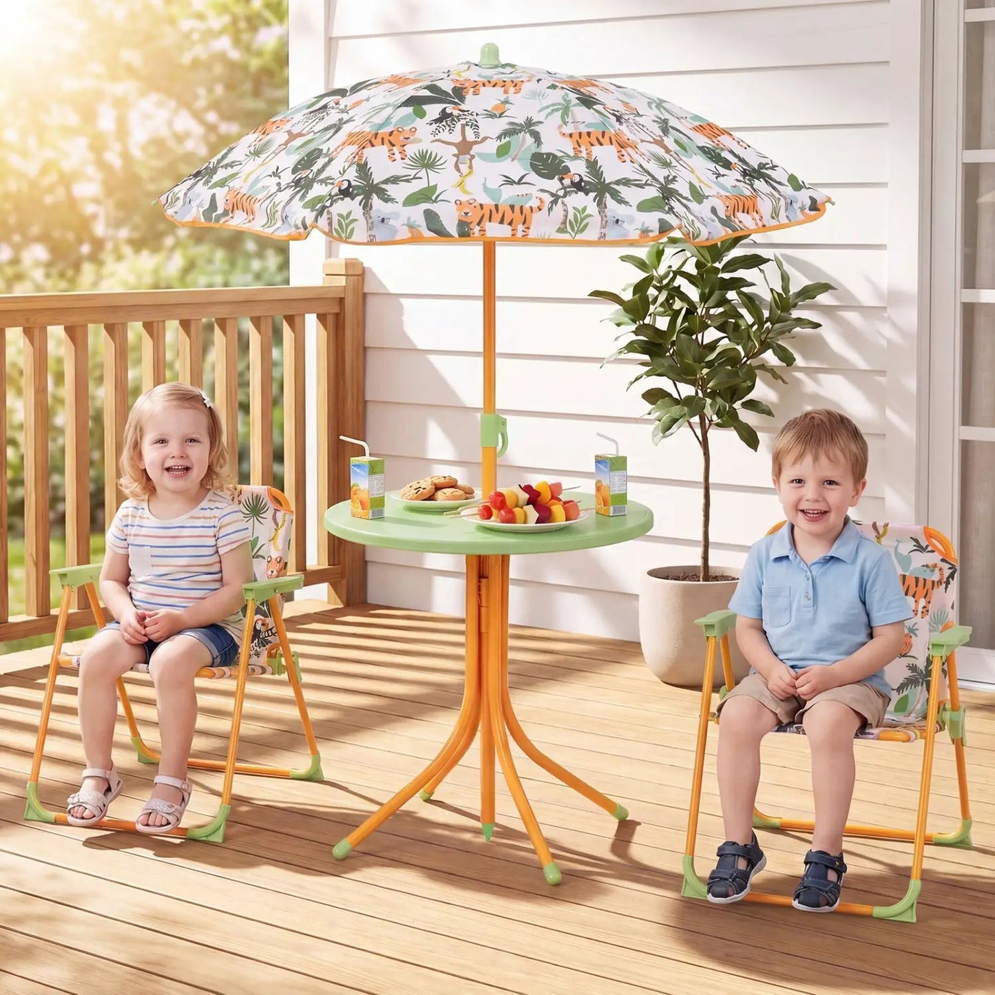Kids Outdoor Table Set With Folding Chairs