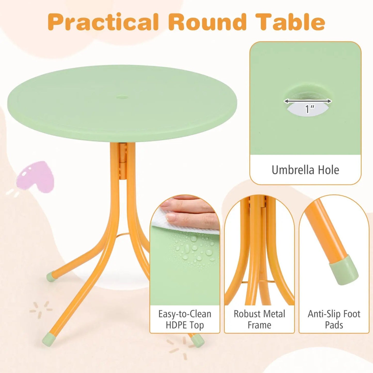 Kids Outdoor Table Set With Folding Chairs