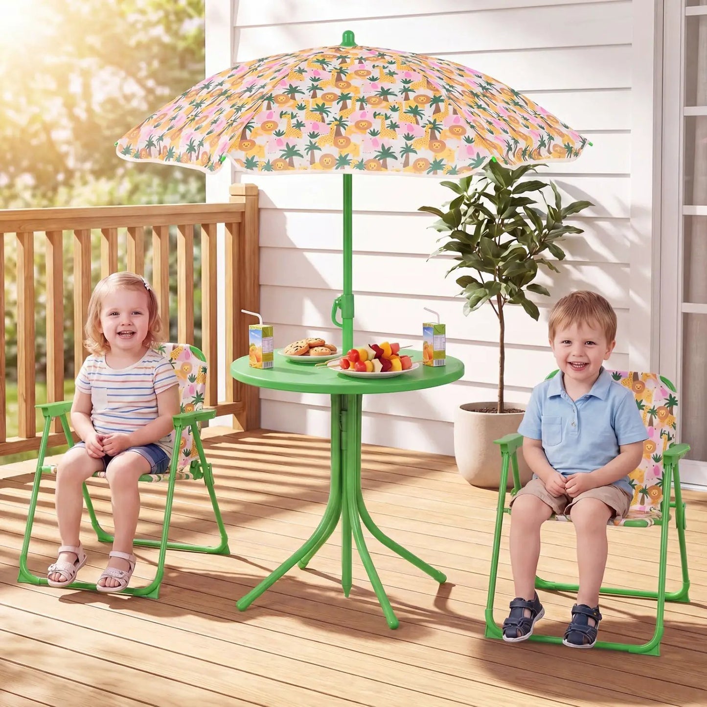 Kids Outdoor Table Set With Folding Chairs