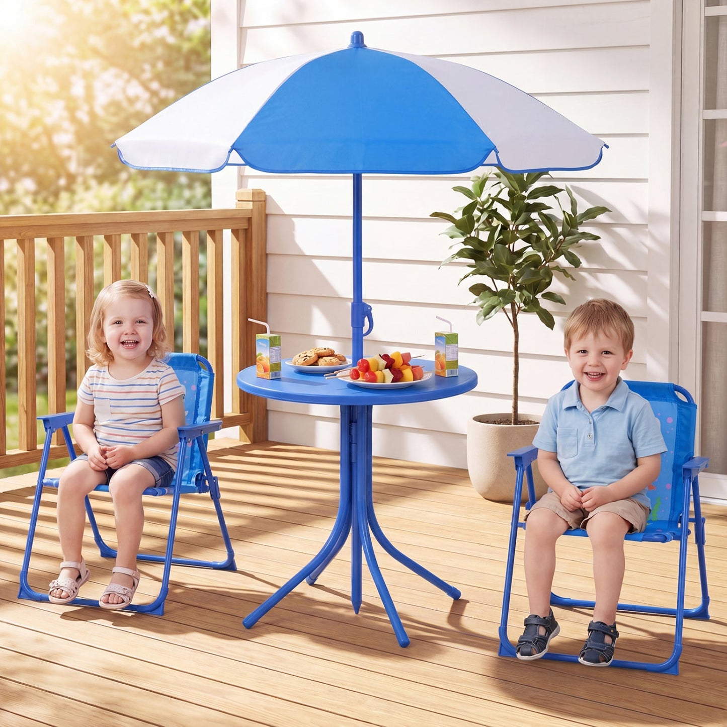 Kids Outdoor Table Set With Folding Chairs