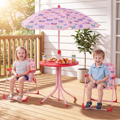 Kids Outdoor Table Set With Folding Chairs