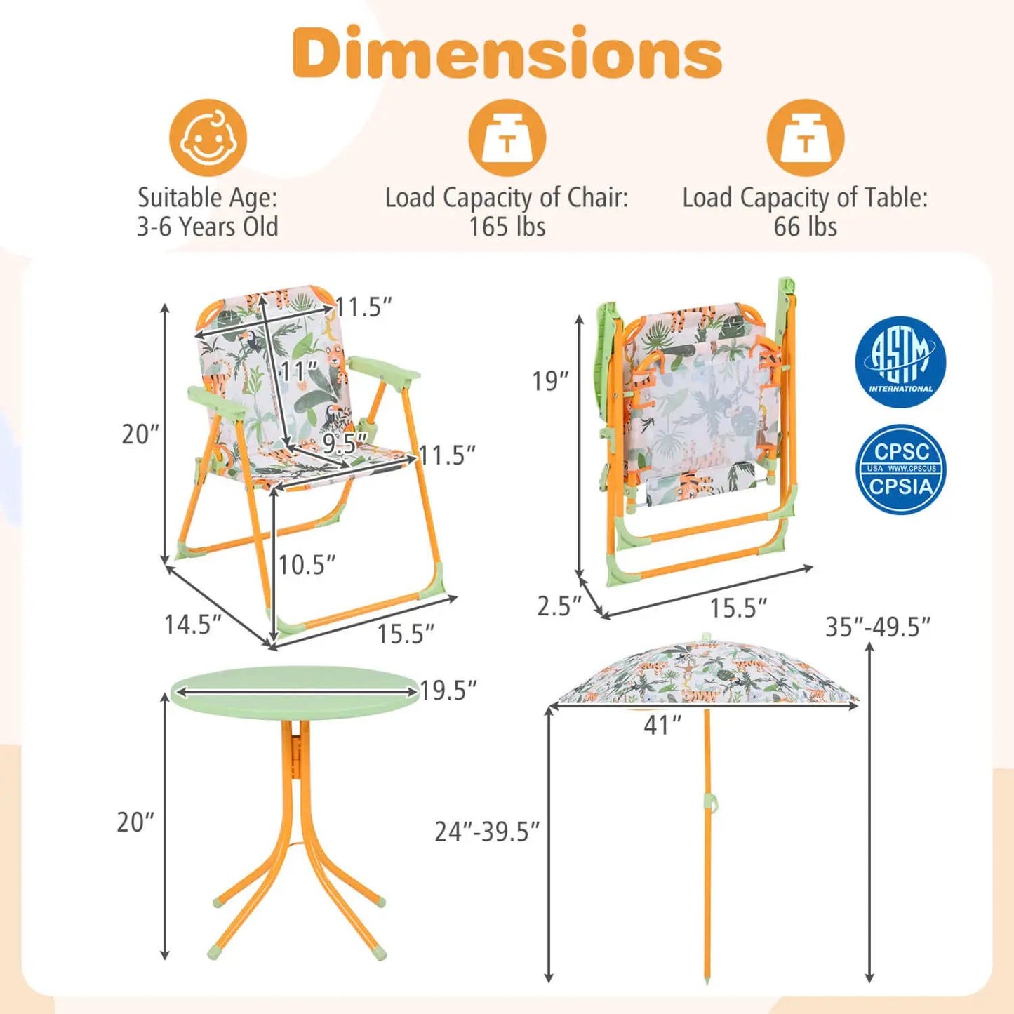 Kids Outdoor Table Set With Folding Chairs