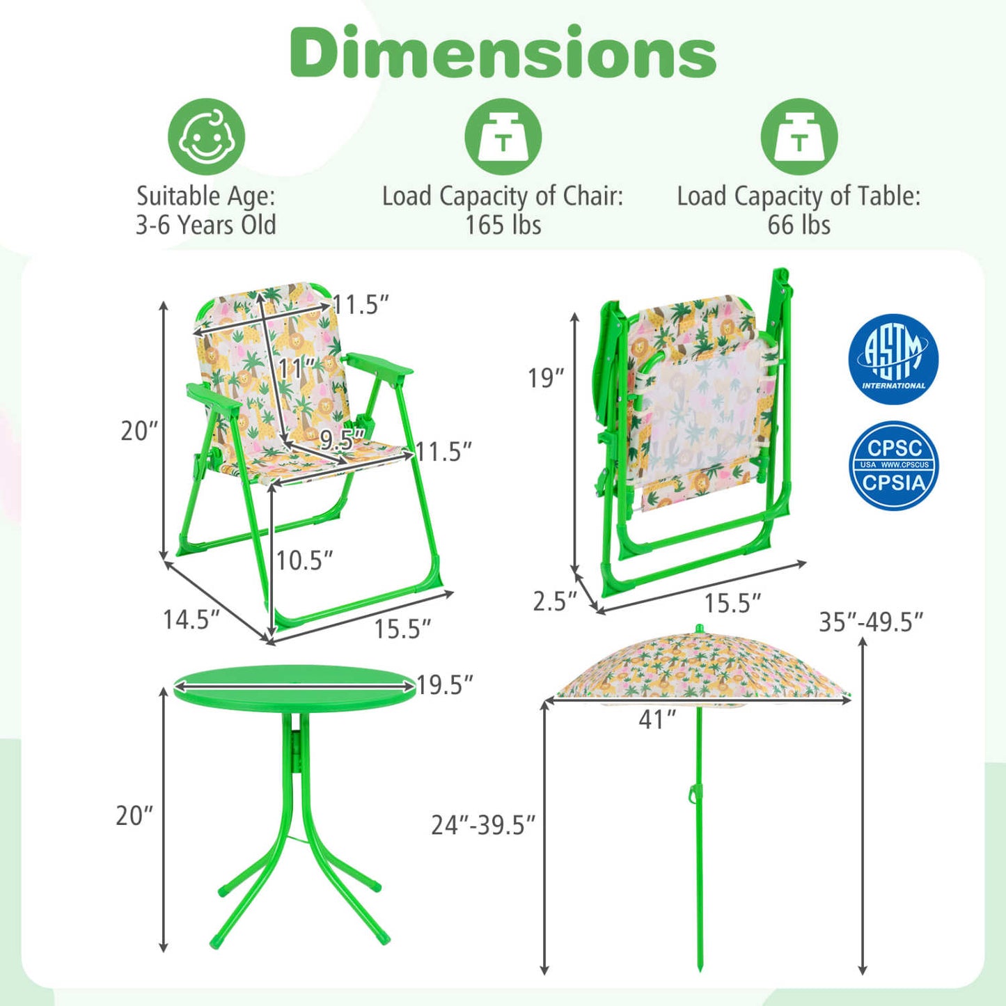 Kids Outdoor Table Set With Folding Chairs