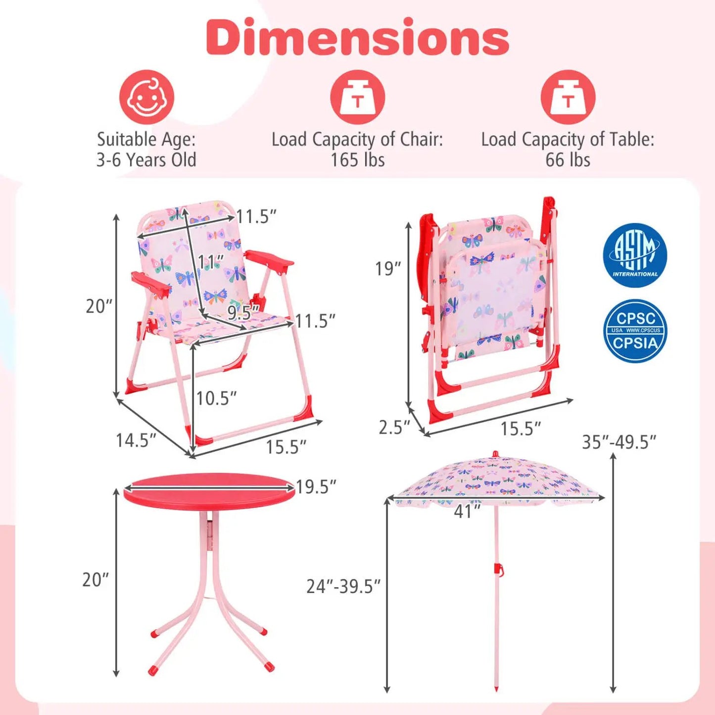 Kids Outdoor Table Set With Folding Chairs
