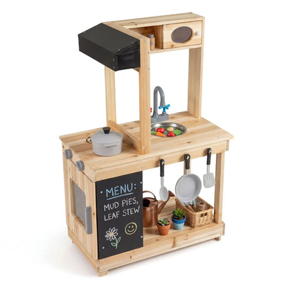 Wooden Mud Kitchen with Stove and Chalkboard