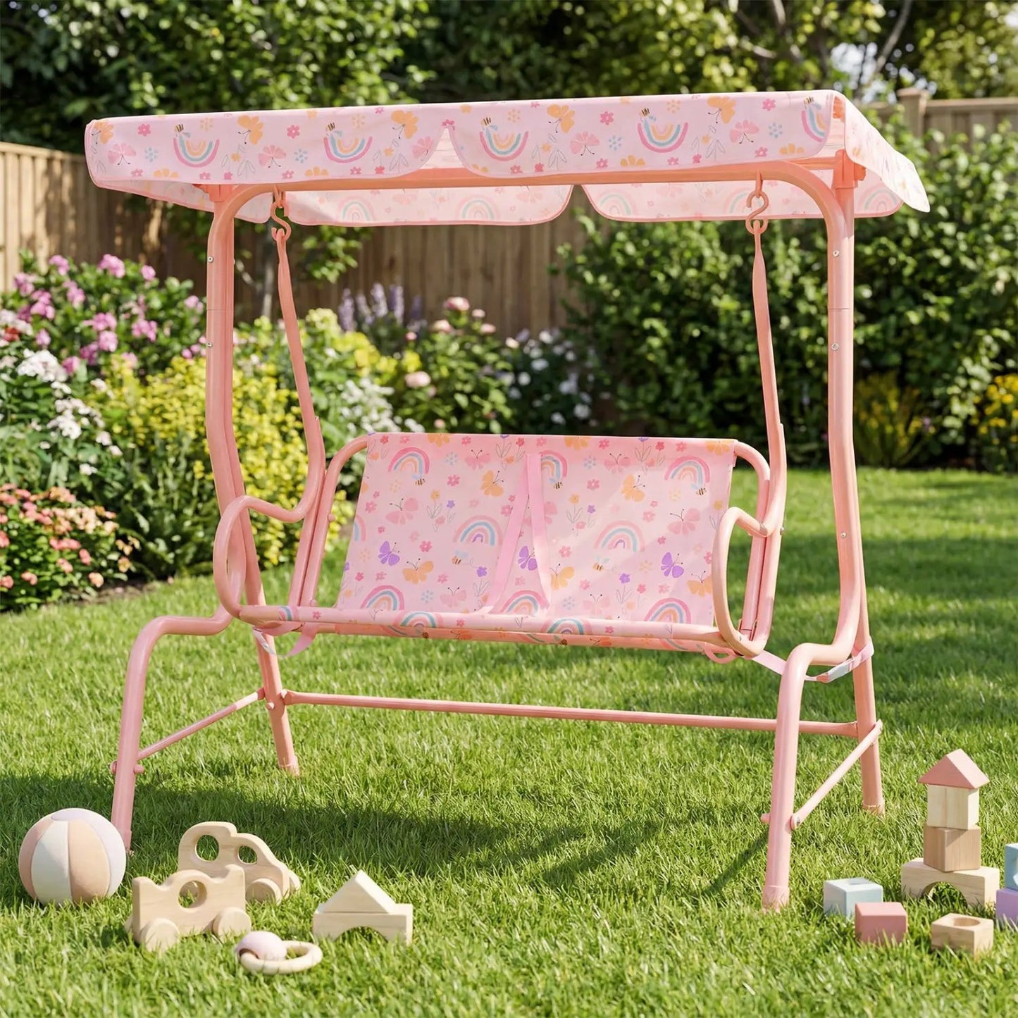 Kids Patio Swing Two Seater Outdoor Porch Canopy