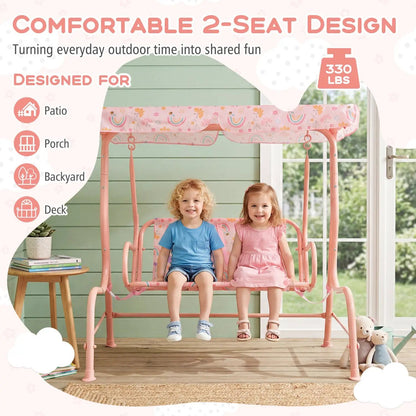 Kids Patio Swing Two Seater Outdoor Porch Canopy