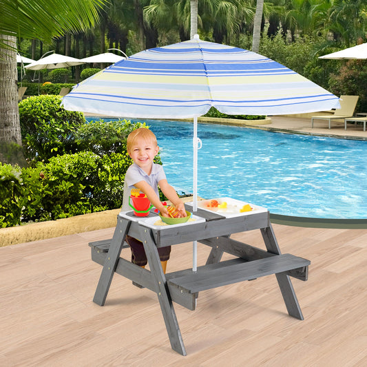 Kids Picnic Table Set with 3 Removable Bins-Gray - Tampa Home & Garden Store