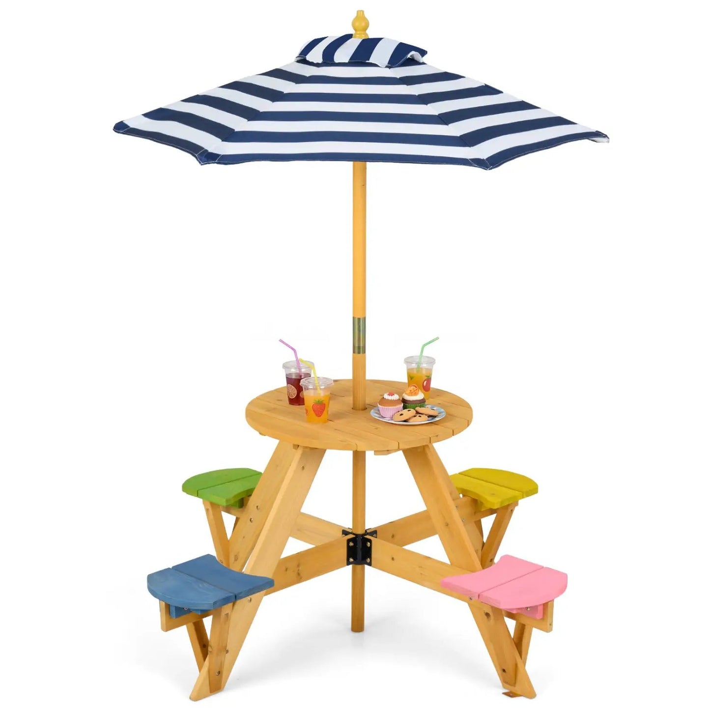Kids Picnic Table With Stools and Umbrella