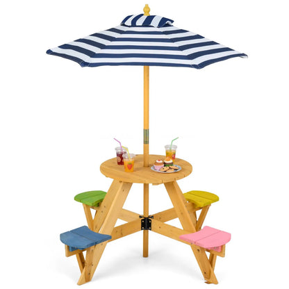 Kids Picnic Table With Stools and Umbrella