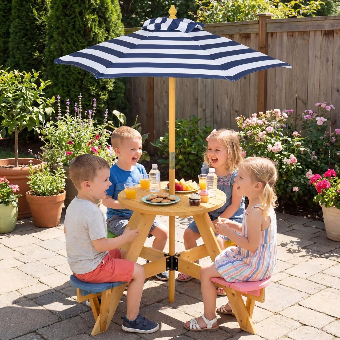 Kids Picnic Table With Stools and Umbrella