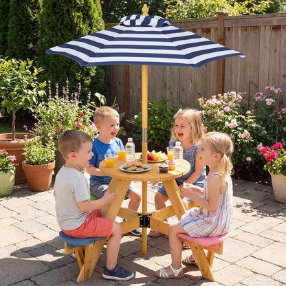 Kids Picnic Table With Stools and Umbrella
