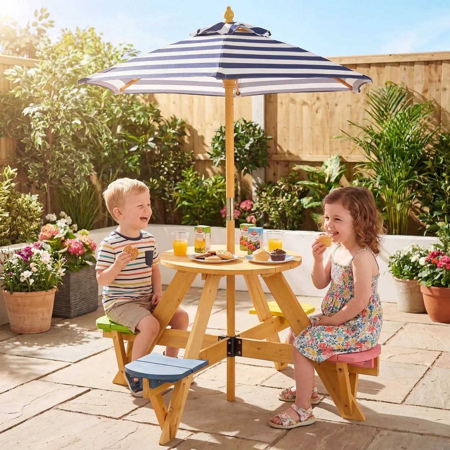 Kids Picnic Table With Stools and Umbrella