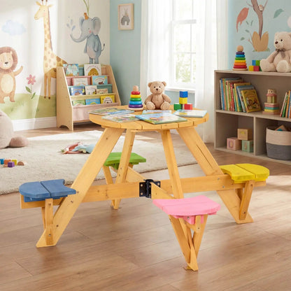 Kids Picnic Table With Stools and Umbrella