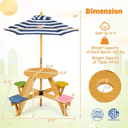 Kids Picnic Table With Stools and Umbrella